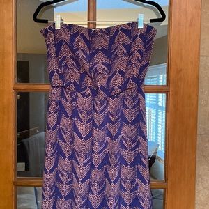 100% silk Pink and purple Aztec design strapless maxi dress